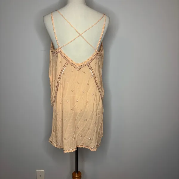 Free People - Chloe Embroidered Slip Mini Dress in Sweet Peach - Image 3