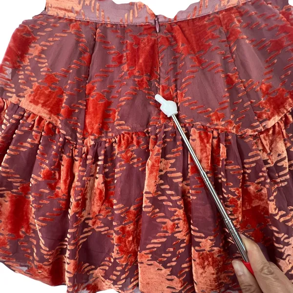 Y2K Urban Outfitters Vera Crushed Velvet Mini‎ Skirt Size S Tiered A-Line Flowy - Image 13