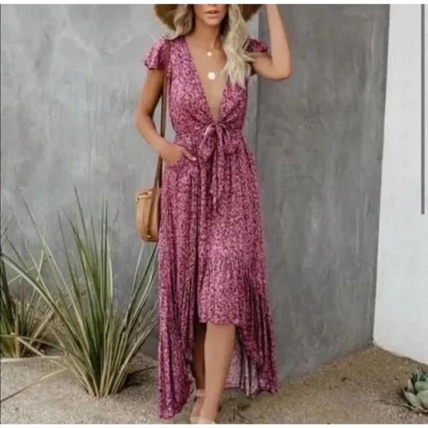 Vici Kissed By The Sun High Low Pocketed Tie Maxi Sz Medium Dress - Image 12