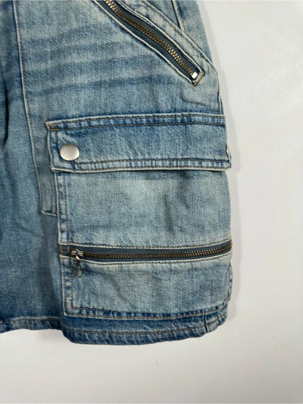 Free people Icon Wash‎ Cargo Denim Mini Skirt Zip Pocket Utility Size 27 - Image 7