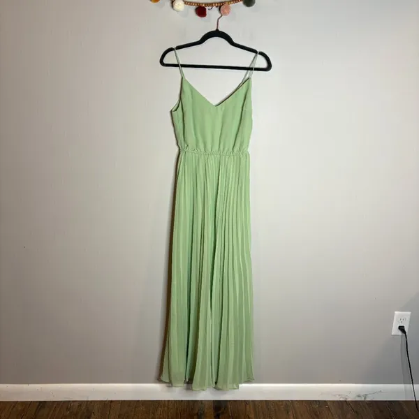 ASOS Design Pleated Cami Maxi Dress Drawstring Waist in Sage Green - Image 5