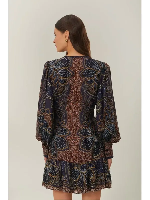 NWOT FARM Rio Floral Paisley Ruffles Mini Dress Glam Boho Long Sleeve Size XS - Image 2