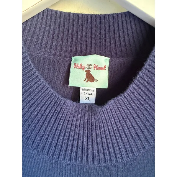 Preppy Navy Cotton Sweater Dress XL Gold Button Shoulder Haley & The Hound - Image 3
