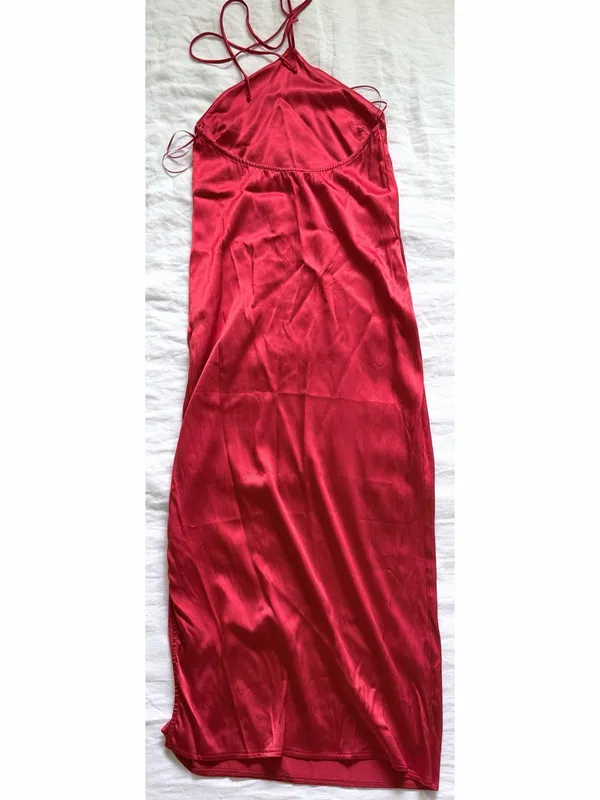Zara Red Satin Halter Maxi Dress - Image 7