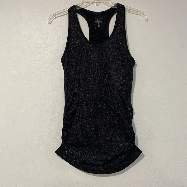 Athleta XS Black Racerback Athletic Tank Top Ruched Yoga Workout Activewear - Image 2