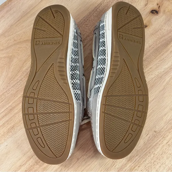 Sperry Topsider Angelfish Striped Mesh Leather Slip On Boat Shoe‎ Loafer Taupe 6 - Image 8