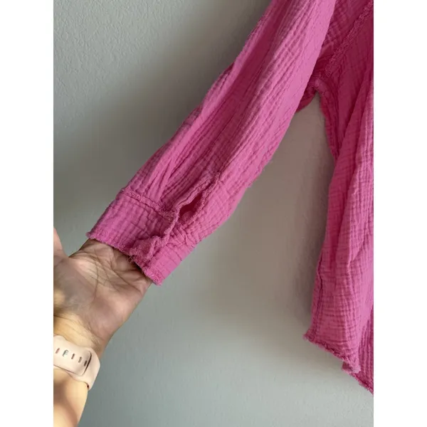 Aerie Oversize Women's XS Pool To Party Hot Pink Gauze Cover‎ Up Button Up Shirt - Image 10