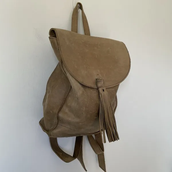 Raven + Lily Emerson Leather Backpack Purse Tassel Fold-Over Closure Brown OS - Image 3