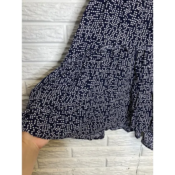 Anthropologie Mini Dress Womens M Navy Polka Dot Excellent‎ V-Neck Tiered Ruffle - Image 4