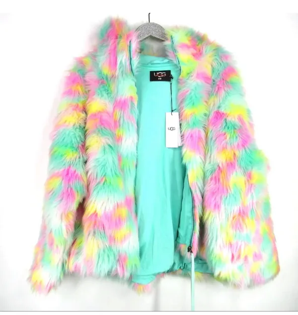 Ugg Clove Faux Fur Jacket lemon lime Aura oversized è - Image 3