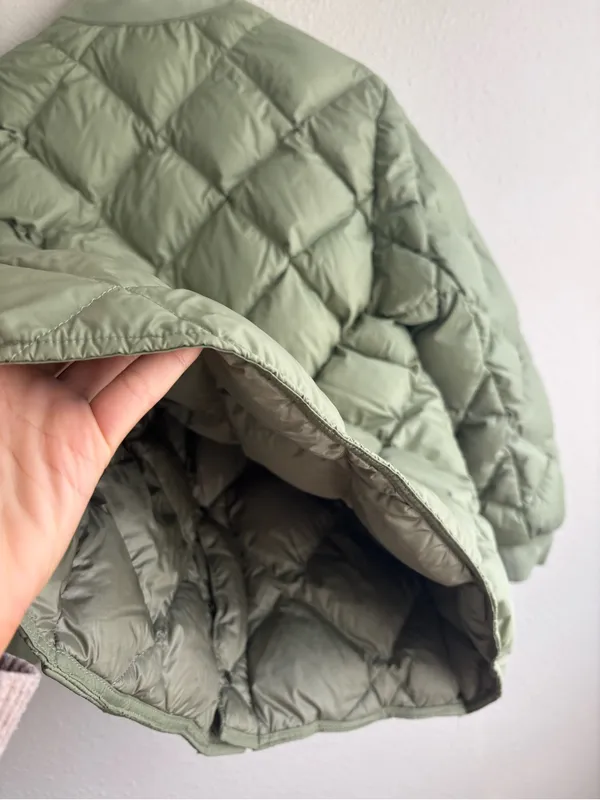 Light Olive Quilted Puffer Jacket TNA Green - Image 6