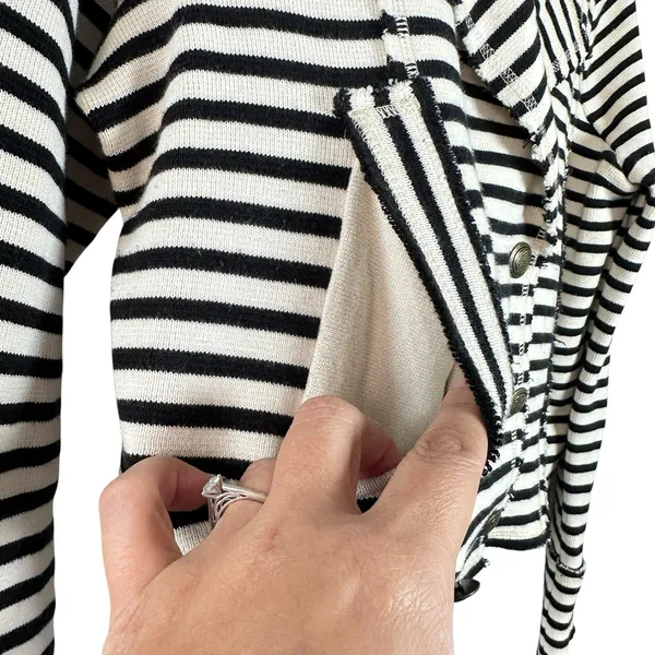Free People Striped Knit Blazer Jacket M Black White Nautical Y2K Inspired - Image 7