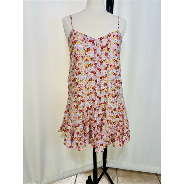 Lulus Babydoll Y2K Mini Dress Roses Floral Hippie Boho Cottage Sundress Medium - Image 10