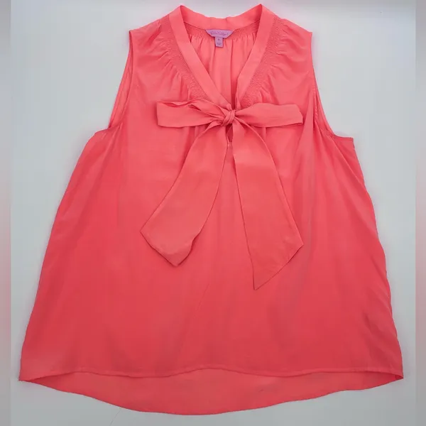 Lily Pulitzer Coral Sleeveless Bow Tie Blouse 100% silk - Image 2