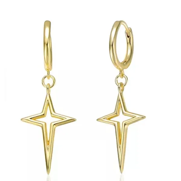 NEW Gold Star Dangle Hoop Earrings | Yellow Gold Over‎ 925 Sterling Silver - Image 2