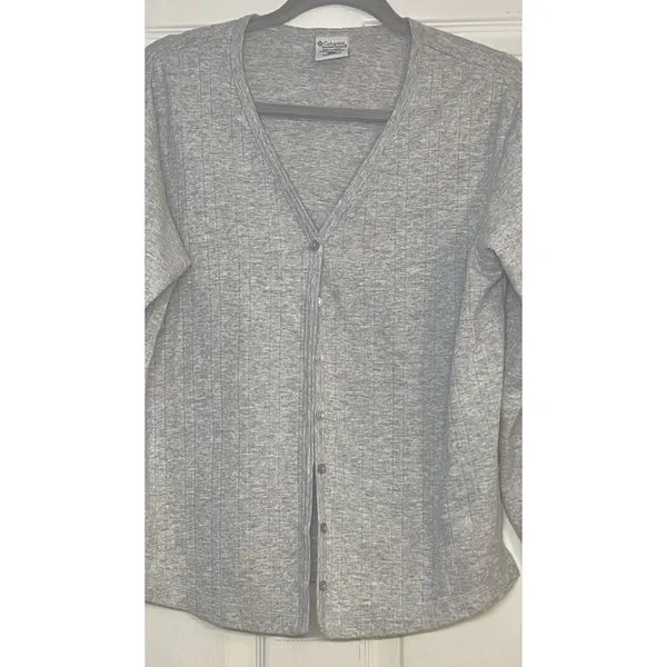 Vintage Columbia Women's Gray Ribbed Knit Cardigan Sweater Size L Button Down - Image 2