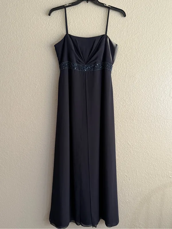 Michaelangelo Navy Beaded Empire Waist Formal Maxi Gown Size 14 - Image 2