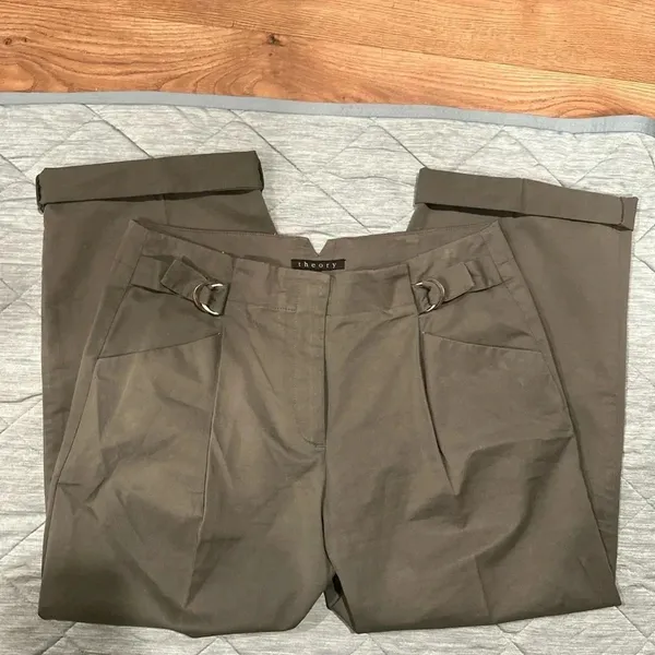 Theory Womens Pants Wide Leg 6 Olivo Color Its Have Tiny Spots See Pictures New‎ - Image 6