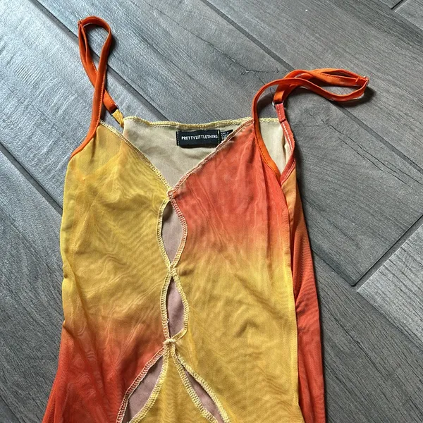 Pretty little thing orange yellow mesh cutout mini dress - Image 3