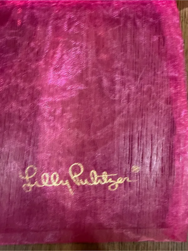 Lilly Pulitzer Hot Pink Organza Drawstring Pouch with Gold Logo - Image 4