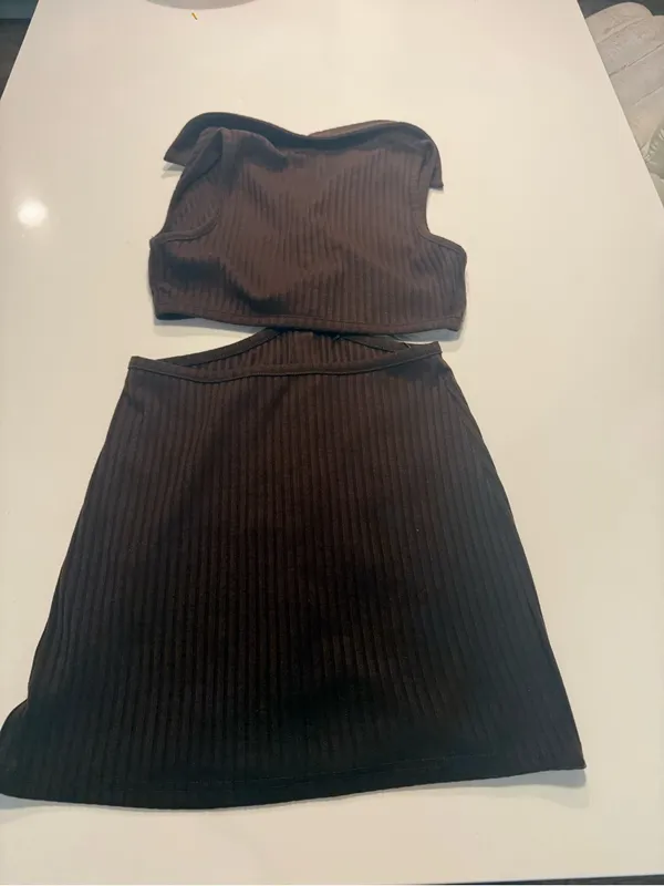 Pretty Garbage Collared Ribbed Cutout Mini Dress in‎ Dark Brown Size L - Image 4