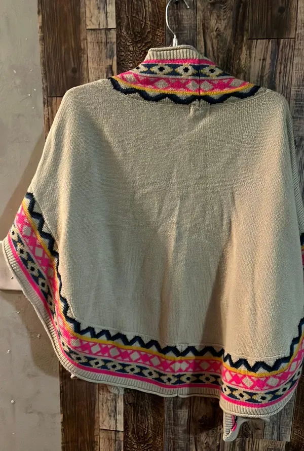 Fate Poncho Shawl Cape Wrap Tan Pink Boho Tribal Native Aztec One Size WARM EUC - Image 5