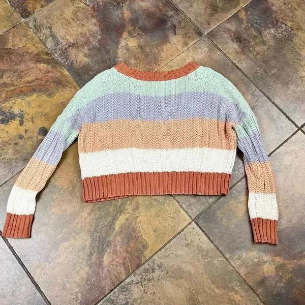 Aeropostale Pastel Block Color V-neck Knit Cropped Sweater Small - Image 10