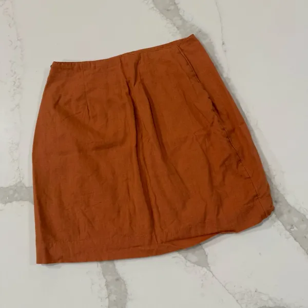 Free People Linen Blend Button Side Mini Skirt Womens XS Burnt Orange ZipperBack - Image 5
