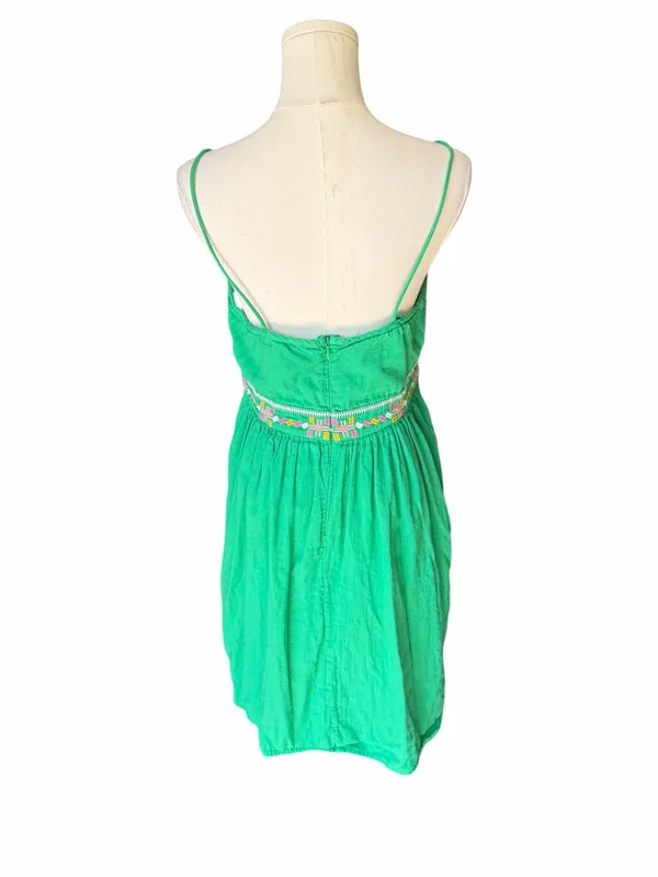 ba&sh - Kika Green Embroidered Strappy Mini Dress Boho Sz M - Image 5