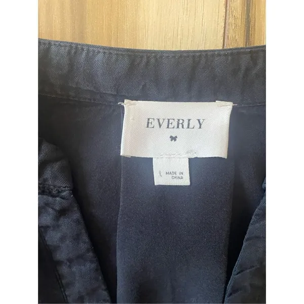 EVERLY Women's Crew Neck Short Sleeve Buttons Casual Black Loose Midi Dresse L - Image 2
