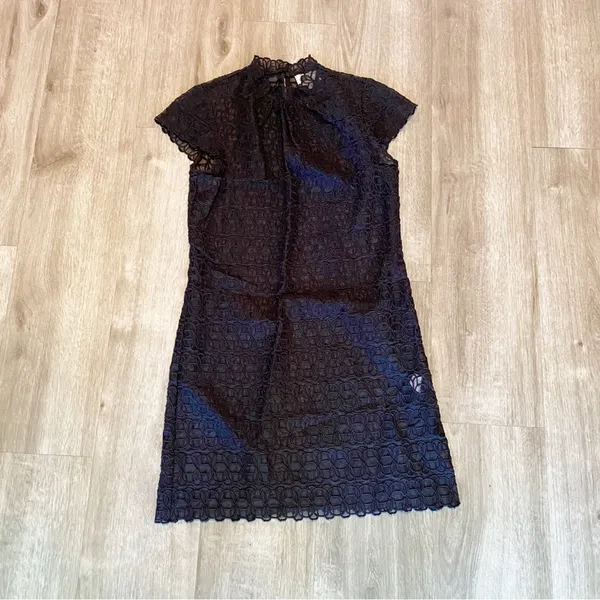 Milly Black Sheer Lace Embroidered Mini Dress Size 2 AS IS - Image 3