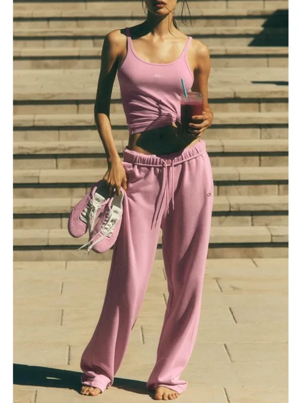 Alo Accolade Straight Leg Sweatpants Candy Heart Pink High-Rise Waist Joggers S - Image 5