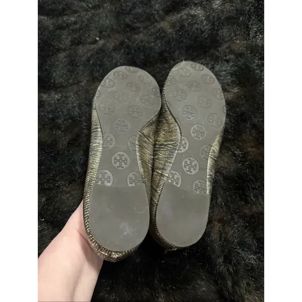 Tory Burch Reptile Embossed Reva Ballet Flats Metallic Gold Black 6 - Image 6