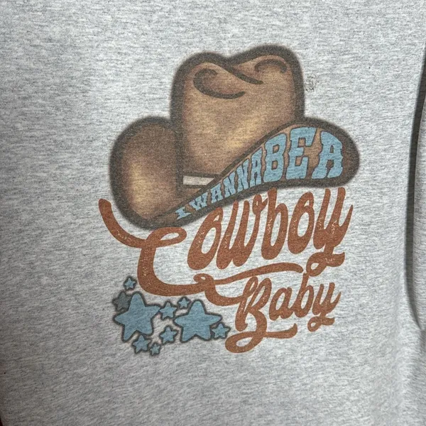 Wild Junkie Boutique Cowboy Baby Graphic Tee Western Cowgirl Gray Size Large - Image 3