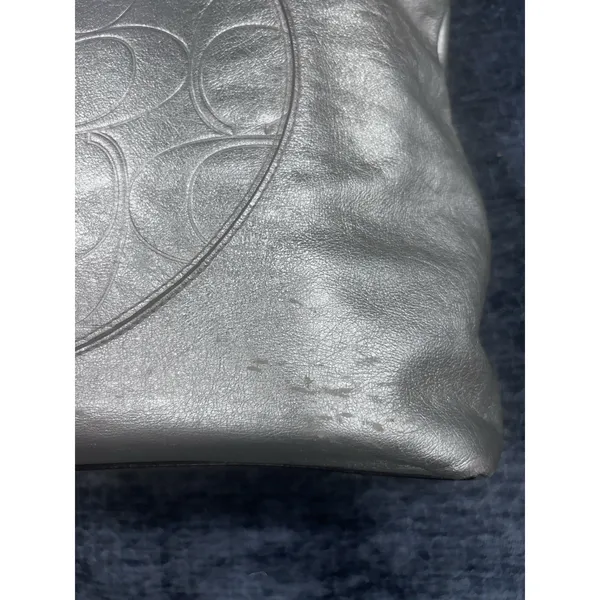 Coach Laura F18336 Metallic Silver Leather Large Tote Embossed Signature C - Image 5