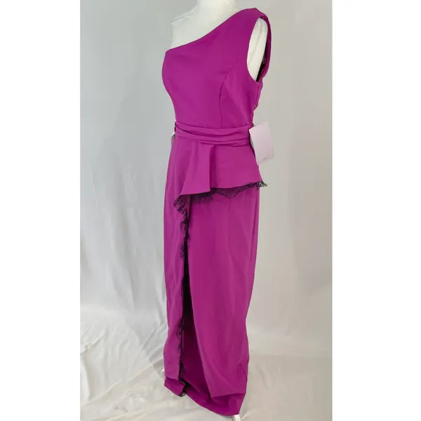JS Collections New Hayley One Shoulder Column Evening Gown Cerise Black - Image 12