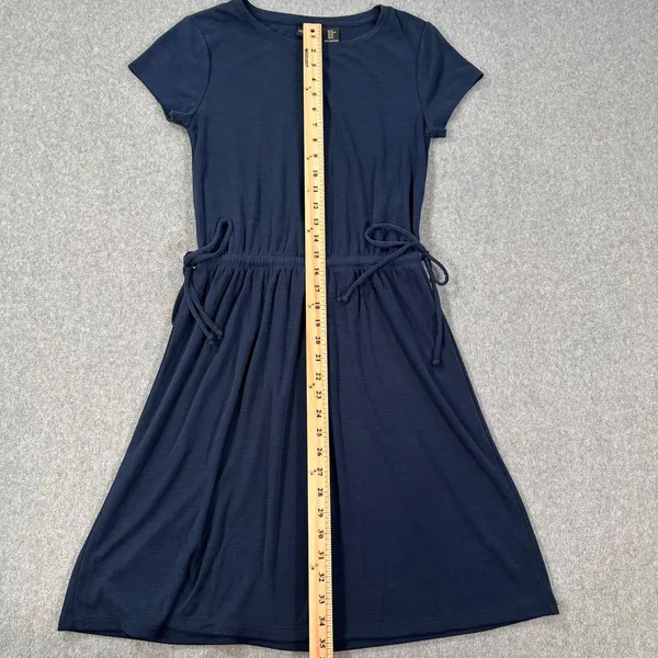 Rachel Zoe Ribbed Knit Blouson Dress Women's XS Navy Blue Side Ties Short Sleeve - Image 4