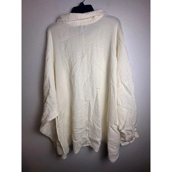 Peace Love World Womens 4X Cream Cotton Gauze Oversized Button Tunic Blouse - Image 2