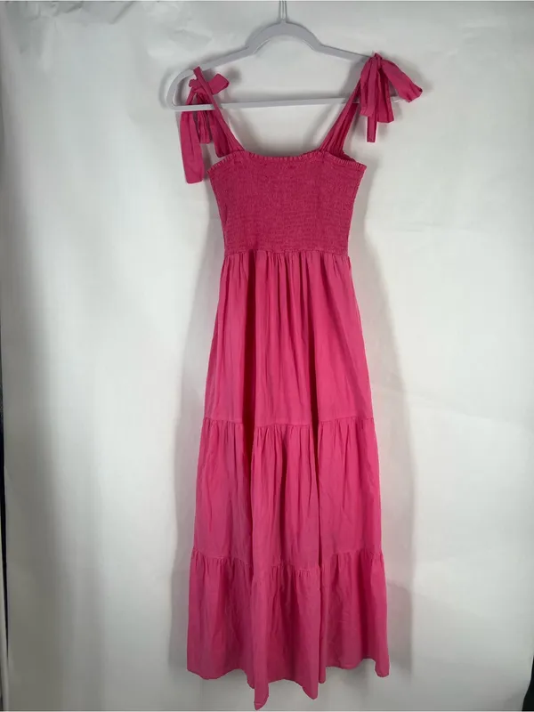 XiRENA Lorraine Pink Smocked Tie Strap Cotton Maxi Dress XS - Image 11
