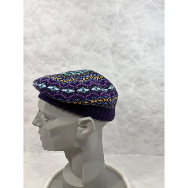 Joe Boxer Purple Fair Isle Knit Beret Hat OSFM Acrylic Boho Tam - Image 4