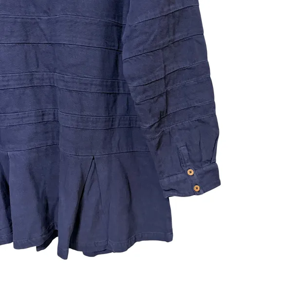 Free People Free-est Womens Navy Blue Cotton Pintuck Henley Pleated Mini Dress M - Image 5