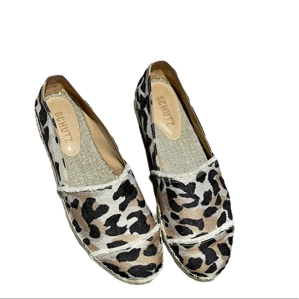 NEW Schutz Ohanna Printed Canvas Leopard Espadrilles Flat Slip On - Image 8