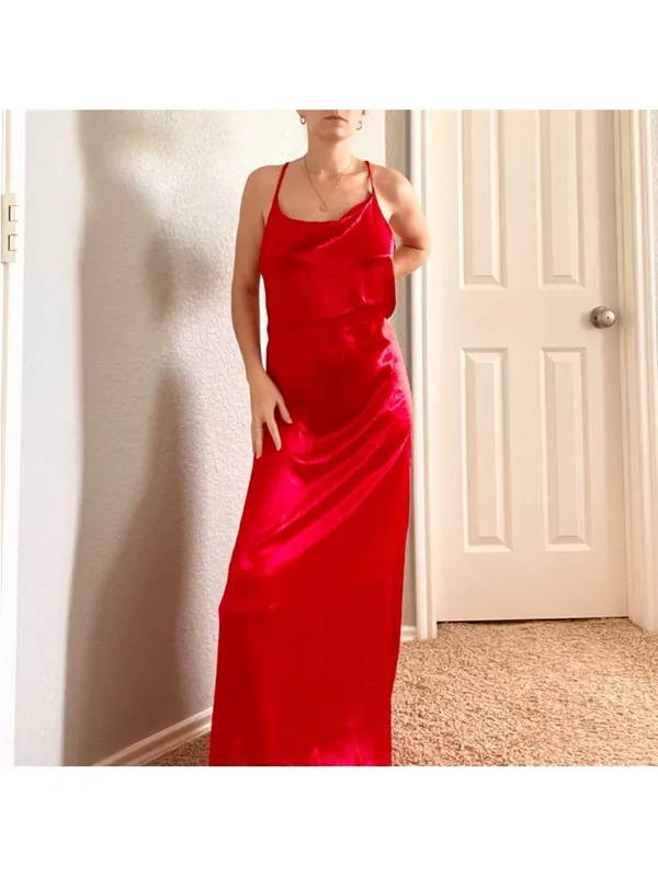 Red Satin Maxi Slip Dress with Adjustable Straps - Image 5