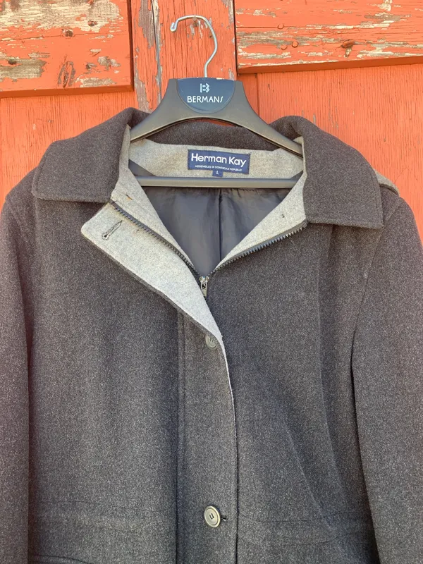 Herman Kay Women's Classic Black and Gray Pea Coat ~ Size L - Image 5