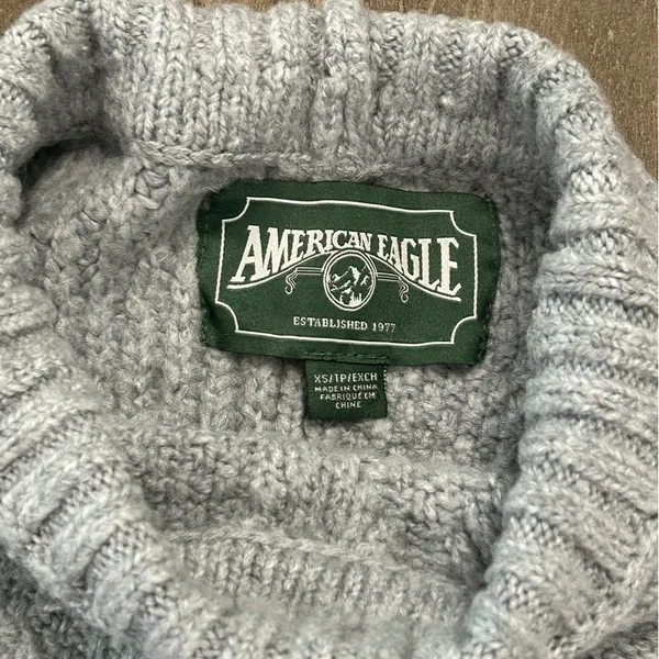 American Eagle Gray Mixed Cable Knit Mock Neck Sweater Womens XS Oversized - Image 5