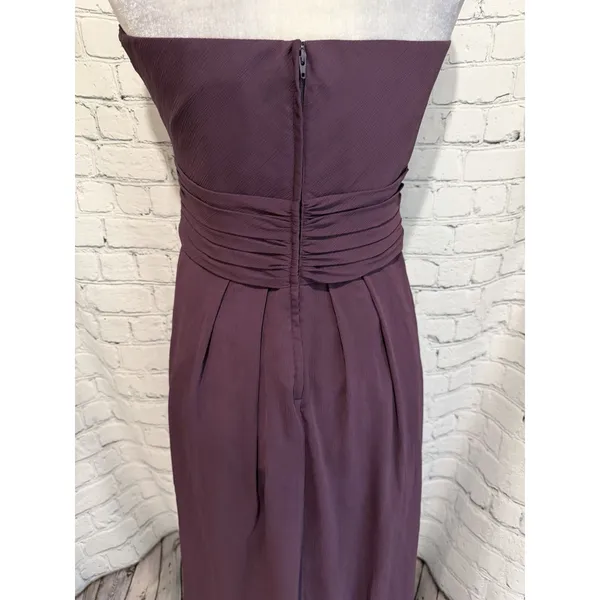 David’s Bridal Strapless Long Chiffon Bridesmaid Prom Party Dress Plum Size 10 - Image 5