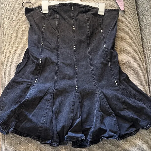 Wild Fable Black Denim strapless dress with Stud Accent - Image 7