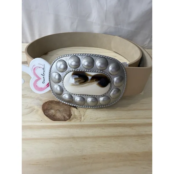 NWT True Love Western Tan Belt Silver Buckle Boho Cowboy Women’s Size S - Image 3