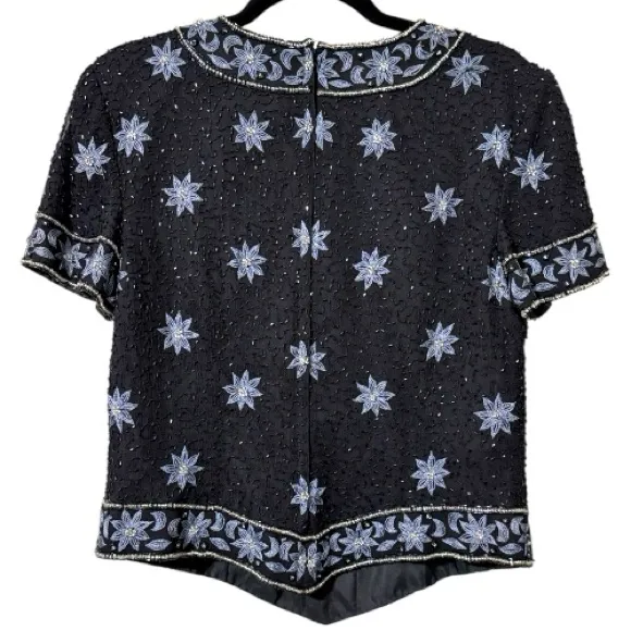 Cote d’ Azur medium vintage silk beaded sequin floral formal top evening wear - Image 10