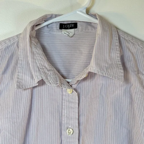 J. Crew Womens Purple White Micro Stripe Cotton Button Down Shirt Size L - Image 4